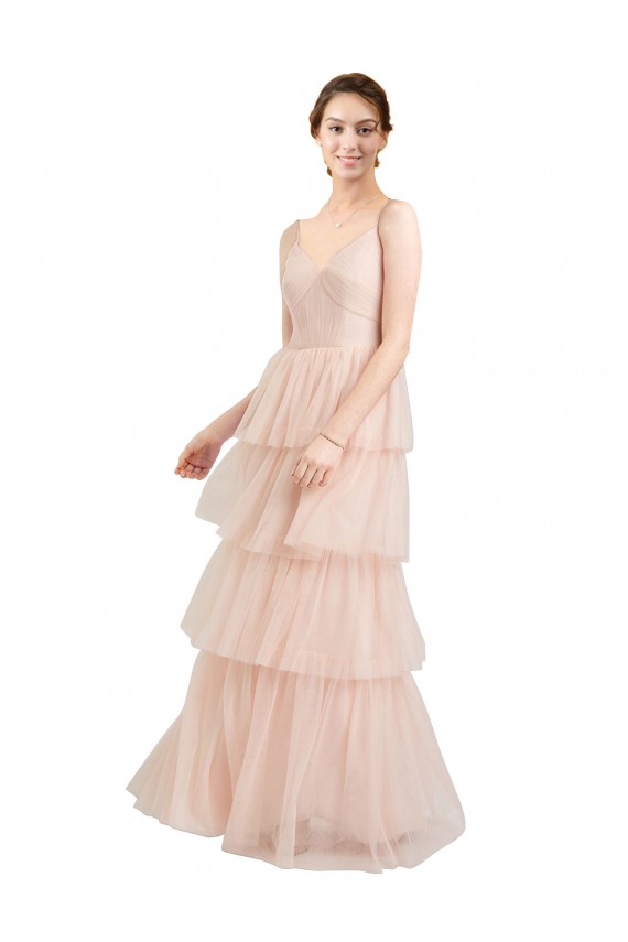 Acquista Rosa Linea A Scollatura a V Tulle Lunga Abiti da damigella donore