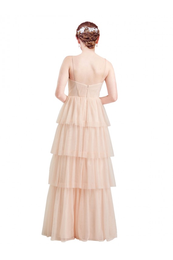 Acquista Rosa Linea A Scollatura a V Tulle Lunga Abiti da damigella donore