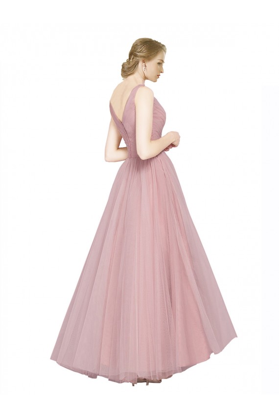 Acquista Rosa Linea A Scollatura a V Tulle Lunga Abiti da damigella donore