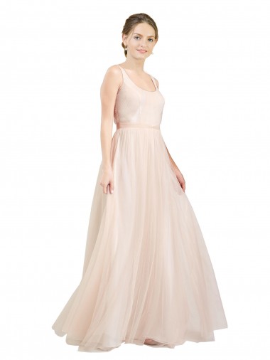 Acquista Rosa Linea A Scoop Tulle Lunga Abiti da damigella donore