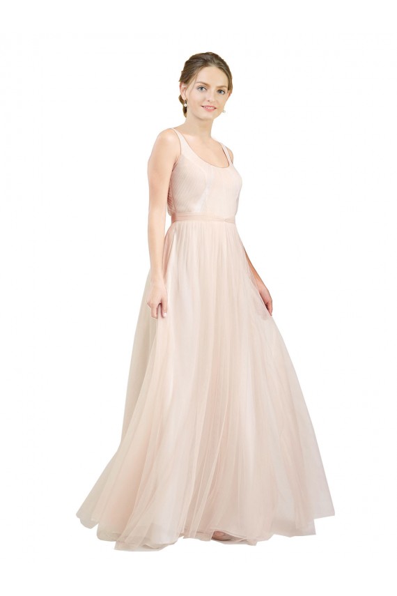 Acquista Rosa Linea A Scoop Tulle Lunga Abiti da damigella donore