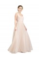 Acquista Rosa Linea A Scoop Tulle Lunga Abiti da damigella donore