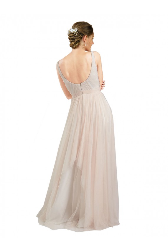Acquista Rosa Linea A Scoop Tulle Lunga Abiti da damigella donore
