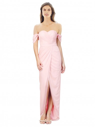 Acquista Rosa Linea A Senza spalline Chiffona Lunga Abiti da damigella donore