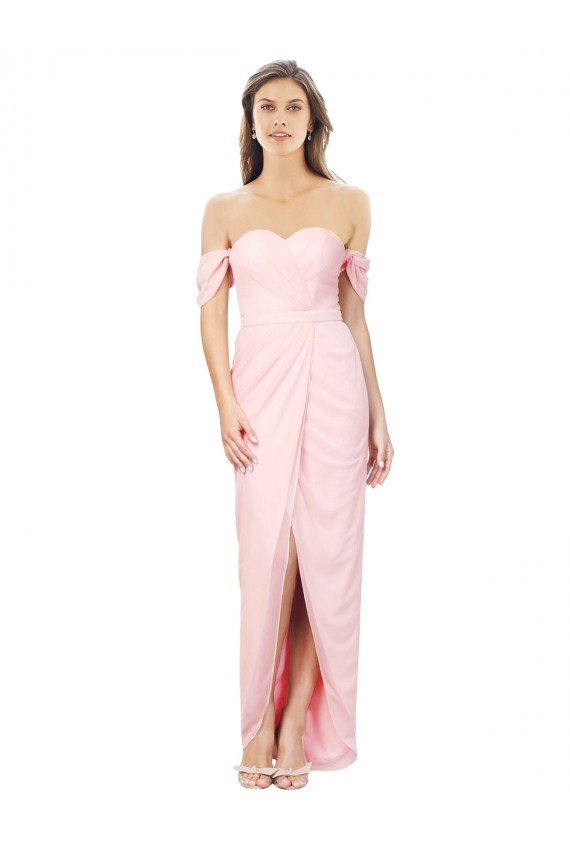 Acquista Rosa Linea A Senza spalline Chiffona Lunga Abiti da damigella donore