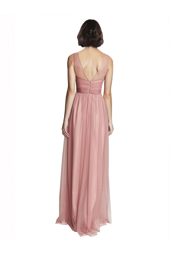 Acquista Rosa Rosa Linea A Scollatura a V Tulle Lunga Abiti da damigella donore