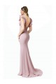 Acquista Rosa Stile sirena Collo Gioiello Sweep treno Crespo Elastico Lunga Abiti da damigella donore / Abiti da ballo