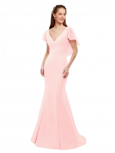 Acquista Rosa Stile sirena Scollatura a V Chiffona Lunga Abiti da damigella donore