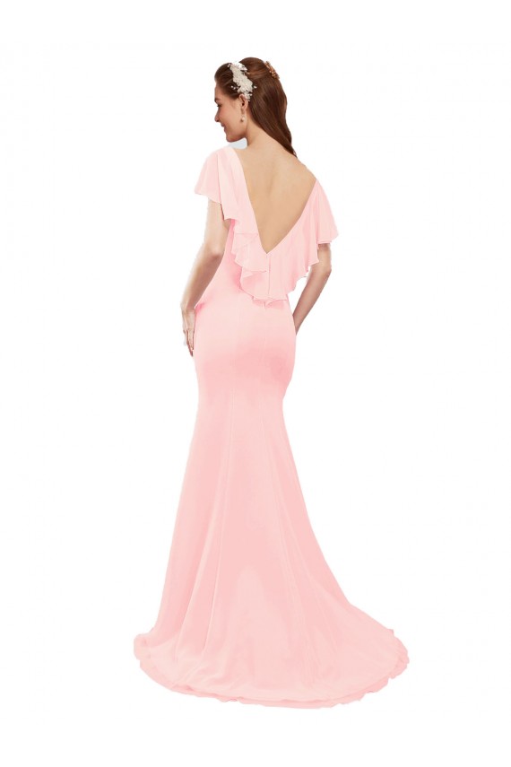 Acquista Rosa Stile sirena Scollatura a V Chiffona Lunga Abiti da damigella donore