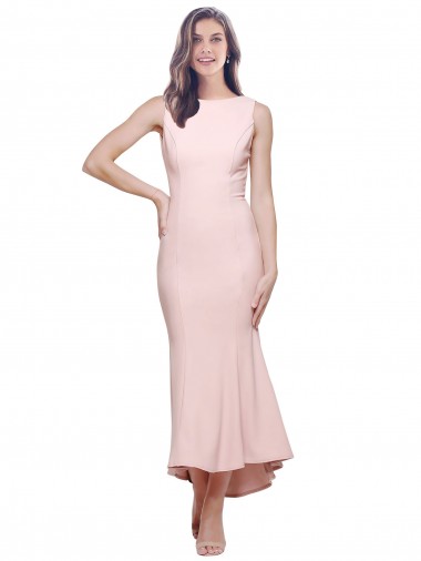Acquista Rosa Tubino Alto Collo Midi Crespo Elastico Corto Abiti da damigella donore / Abiti da sera / Abiti da cocktail