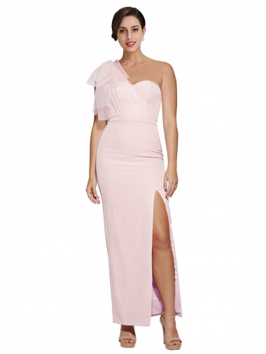 Acquista Rosa Tubino Una spalla Innamorato Crespo Elastico Lunga Formali Abiti da damigella donore / Abiti da sera / Abiti da ballo