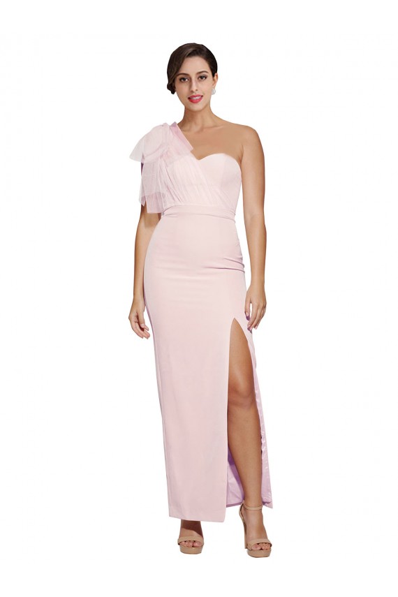 Acquista Rosa Tubino Una spalla Innamorato Crespo Elastico Lunga Formali Abiti da damigella donore / Abiti da sera / Abiti da ballo