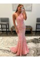 Acquista Rosa Tubino Una spalla Sweep treno Paillettes Velluto Lunga Abiti da ballo