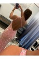 Acquista Rosa Tubino Una spalla Sweep treno Paillettes Velluto Lunga Abiti da ballo