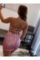 Acquista Rosa caldo Tubino Sottili Corto Paillettes Velluto Corto Abiti da ballo