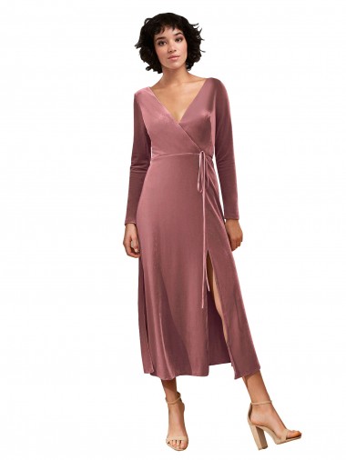 Acquista Rosa cannella Linea A Scollatura a V Midi Velluto Elastico Corto Abiti da damigella donore / Abiti da ballo