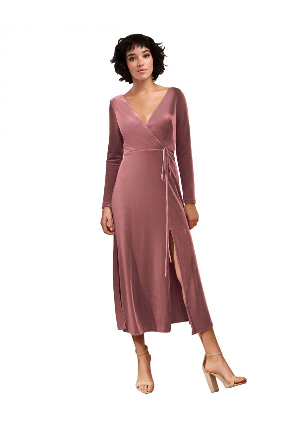 Acquista Rosa cannella Linea A Scollatura a V Midi Velluto Elastico Corto Abiti da damigella donore / Abiti da ballo
