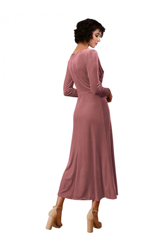 Acquista Rosa cannella Linea A Scollatura a V Midi Velluto Elastico Corto Abiti da damigella donore / Abiti da ballo