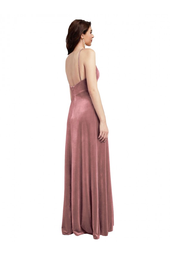 Acquista Rosa cannella Linea A Scollatura a V Velluto Elastico Lunga Formali Abiti da damigella donore / Abiti da sera / Abiti da ballo