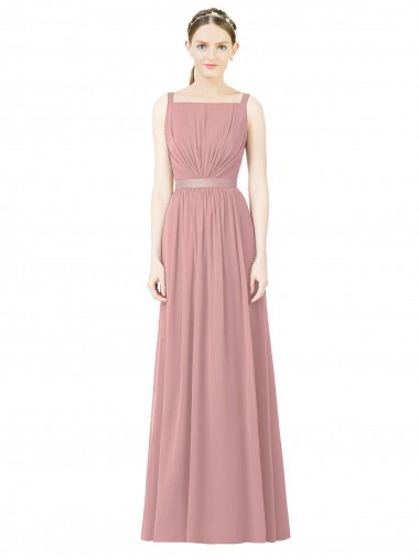 Acquista Rosa polveroso Linea A Alto Collo Chiffona Lunga Abiti da damigella donore