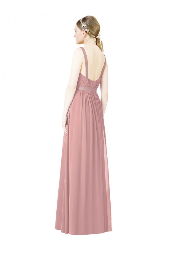 Acquista Rosa polveroso Linea A Alto Collo Chiffona Lunga Abiti da damigella donore