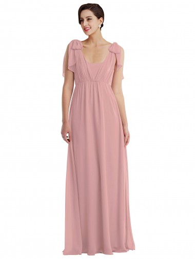 Acquista Rosa polveroso Linea A Capestro Chiffona Lunga Abiti da damigella donore