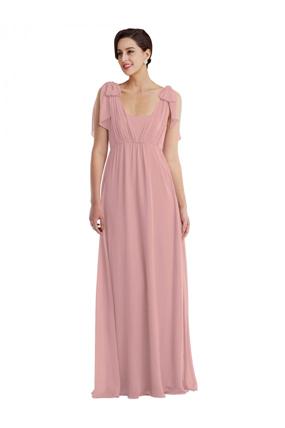 Acquista Rosa polveroso Linea A Capestro Chiffona Lunga Abiti da damigella donore