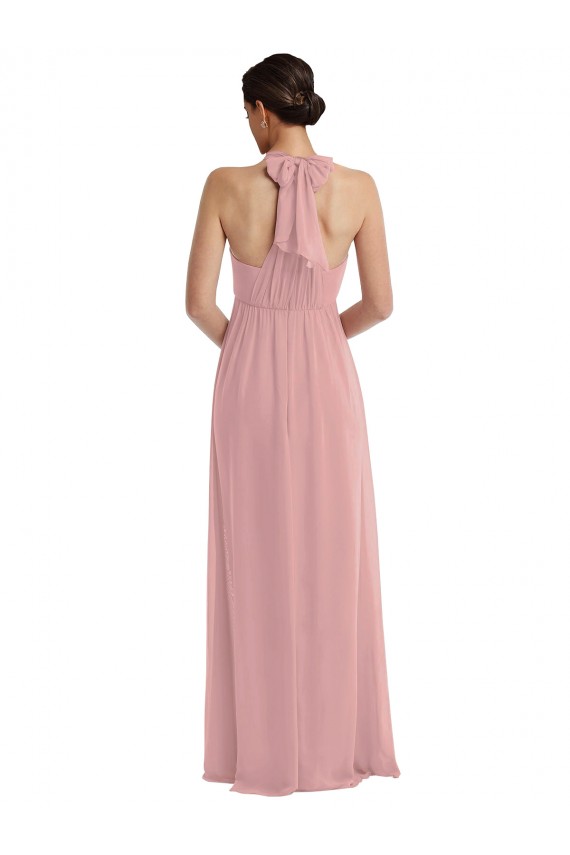 Acquista Rosa polveroso Linea A Capestro Chiffona Lunga Abiti da damigella donore