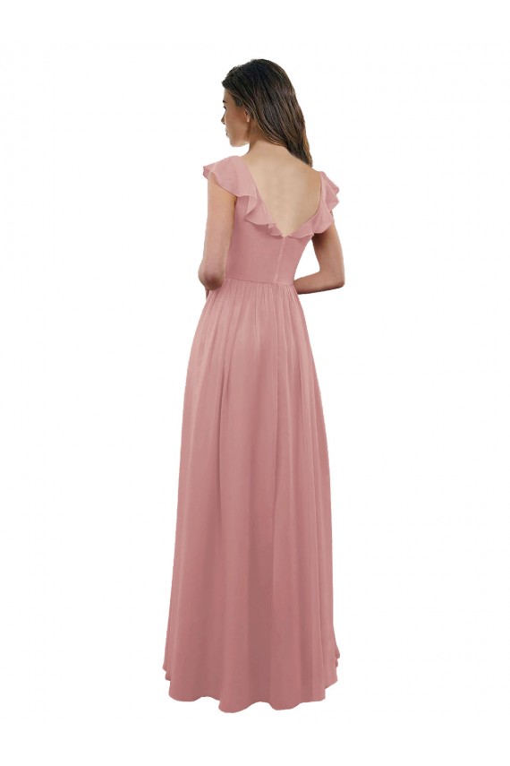 Acquista Rosa polveroso Linea A Scollatura a V Chiffona Lunga Abiti da damigella donore