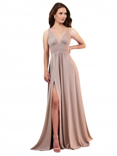Acquista Rosa polveroso Linea A Scollatura a V Spandex Lunga Formali Abiti da damigella donore / Abiti da sera / Abiti da ballo