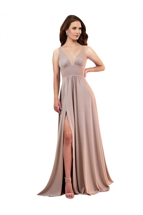 Acquista Rosa polveroso Linea A Scollatura a V Spandex Lunga Formali Abiti da damigella donore / Abiti da sera / Abiti da ballo