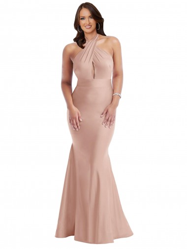 Acquista Rosa polveroso Stile sirena Capestro Raso Setoso Lunga Formali Abiti da damigella donore / Abiti da sera / Abiti da ballo