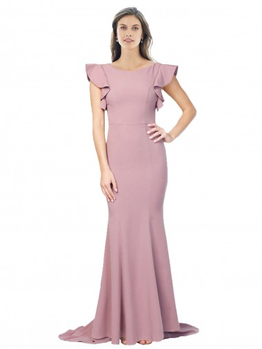 Acquista Rosa polveroso Stile sirena Girocollo Sweep treno Crespo Elastico Lunga Formali Abiti da damigella donore / Abiti da sera / Abiti da ballo