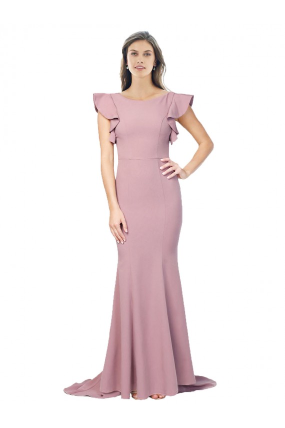 Acquista Rosa polveroso Stile sirena Girocollo Sweep treno Crespo Elastico Lunga Formali Abiti da damigella donore / Abiti da sera / Abiti da ballo