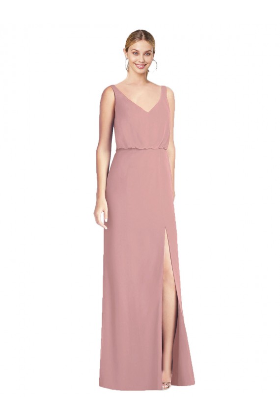 Acquista Rosa polveroso Stile sirena Scollatura a V Chiffona Lunga Abiti da damigella donore