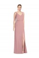 Acquista Rosa polveroso Stile sirena Scollatura a V Chiffona Lunga Abiti da damigella donore