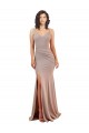 Acquista Rosa polveroso Stile sirena Scollatura a V Crespo Elastico Lunga Formali Abiti da damigella donore / Abiti da sera / Abiti da ballo