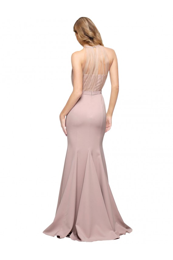 Acquista Rosa polveroso Tubino Innamorato Alto Collo Sweep treno Crespo Elastico Lunga Formali Abiti da damigella donore / Abiti da sera / Abiti da ballo