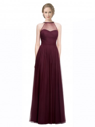 Acquista Rosso 74 Linea A Capestro Illusione Tulle Lunga Abiti da damigella donore