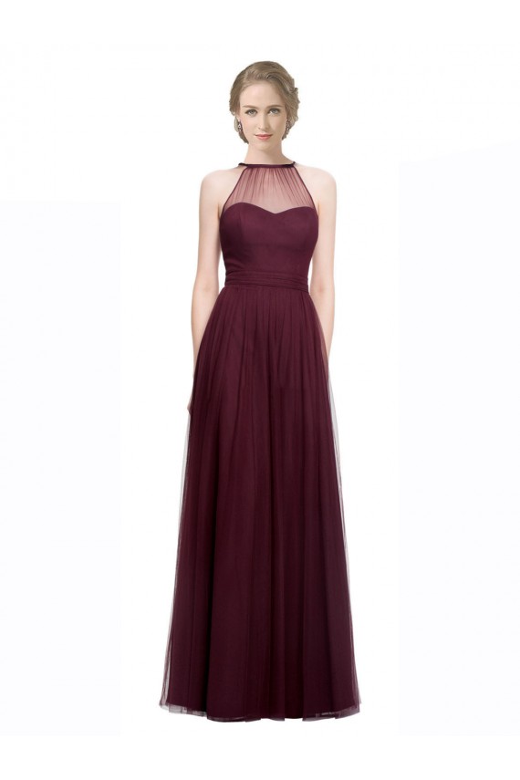 Acquista Rosso 74 Linea A Capestro Illusione Tulle Lunga Abiti da damigella donore