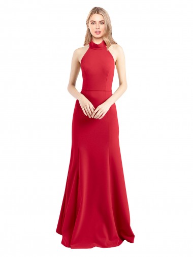 Acquista Rosso Linea A Capestro Alto Collo Crespo Elastico Lunga Formali Abiti da damigella donore / Abiti da sera / Abiti da ballo