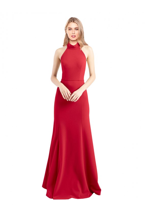 Acquista Rosso Linea A Capestro Alto Collo Crespo Elastico Lunga Formali Abiti da damigella donore / Abiti da sera / Abiti da ballo