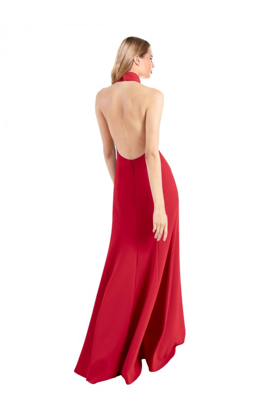 Acquista Rosso Linea A Capestro Alto Collo Crespo Elastico Lunga Formali Abiti da damigella donore / Abiti da sera / Abiti da ballo