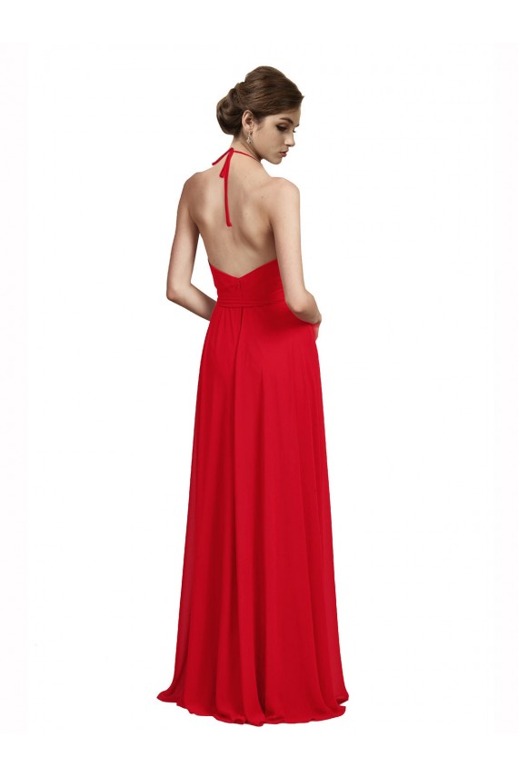Acquista Rosso Linea A Sottili Capestro Scollatura a V Chiffona Lunga Abiti da damigella donore