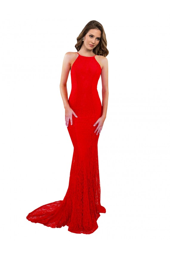 Acquista Rosso Stile sirena Alto Collo Pizzo Lunga Formali Abiti da damigella donore / Abiti da sera / Abiti da ballo
