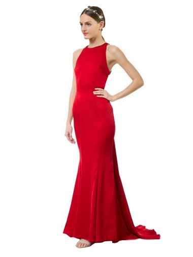 Acquista Rosso Stile sirena Capestro Alto Collo Crespo Elastico Lunga Formali Abiti da damigella donore / Abiti da sera / Abiti da ballo