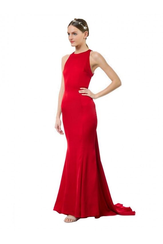 Acquista Rosso Stile sirena Capestro Alto Collo Crespo Elastico Lunga Formali Abiti da damigella donore / Abiti da sera / Abiti da ballo