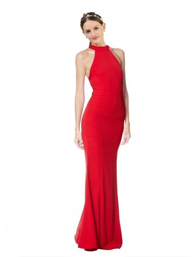 Acquista Rosso Stile sirena Capestro Alto Collo Crespo Elastico Lunga Formali Abiti da damigella donore / Abiti da sera / Abiti da ballo