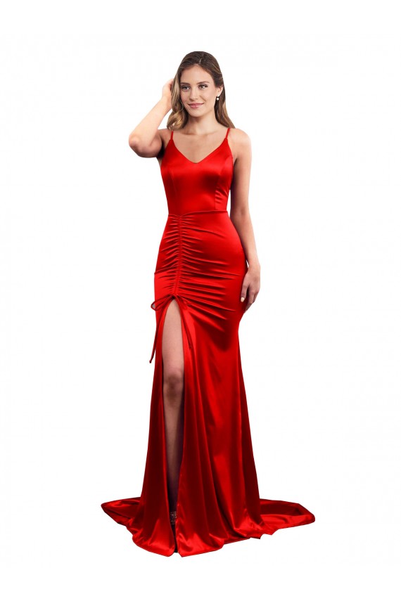 Acquista Rosso Stile sirena Innamorato Raso Elastico Lunga Formali Abiti da damigella donore / Abiti da sera / Abiti da ballo