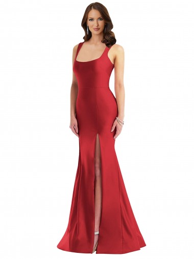 Acquista Rosso Stile sirena Piazza Raso Setoso Lunga Formali Abiti da damigella donore / Abiti da sera / Abiti da ballo